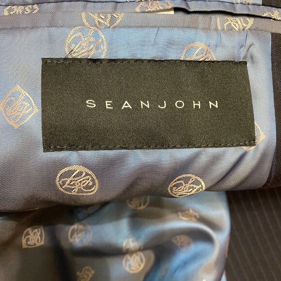 46 Reg Sean John Navy Pinstriped Suit Jacket - Picture 6 of 8